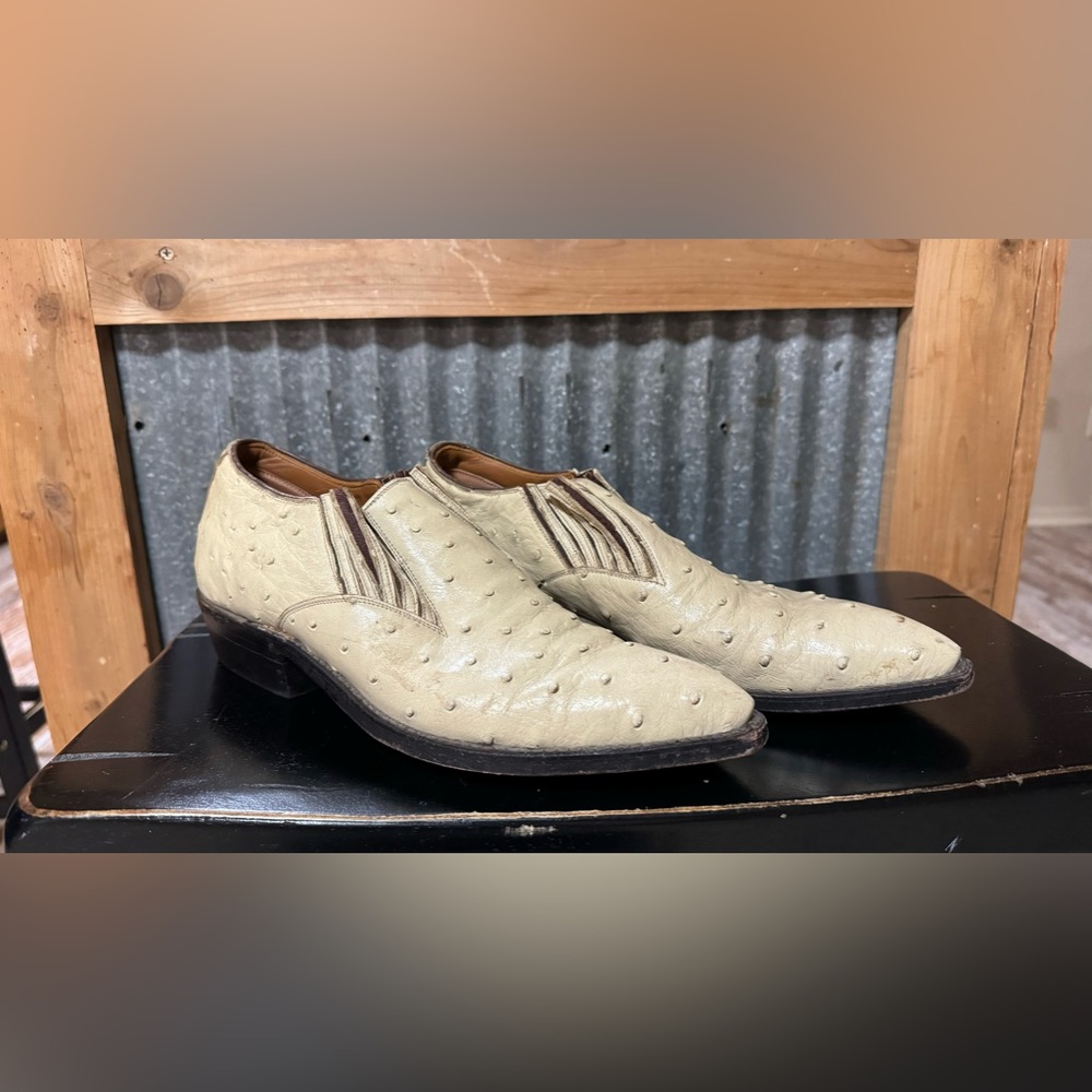 VINTAGE OSTRICH LUCCHESE MULE SHOES very rare!!